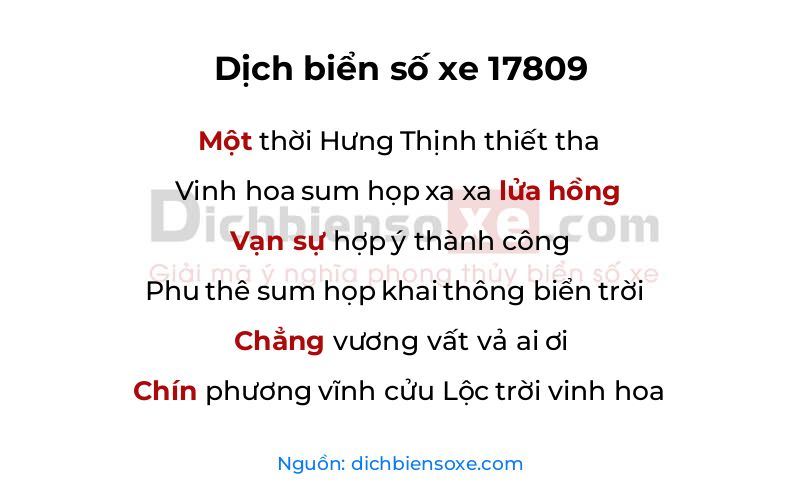 Dịch thơ biển số 17809