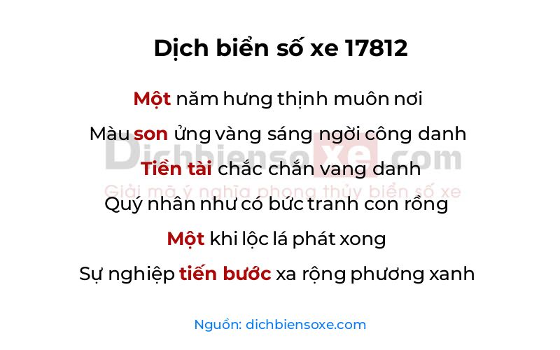 Dịch thơ biển số 17812