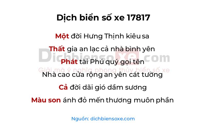 Dịch thơ biển số 17817
