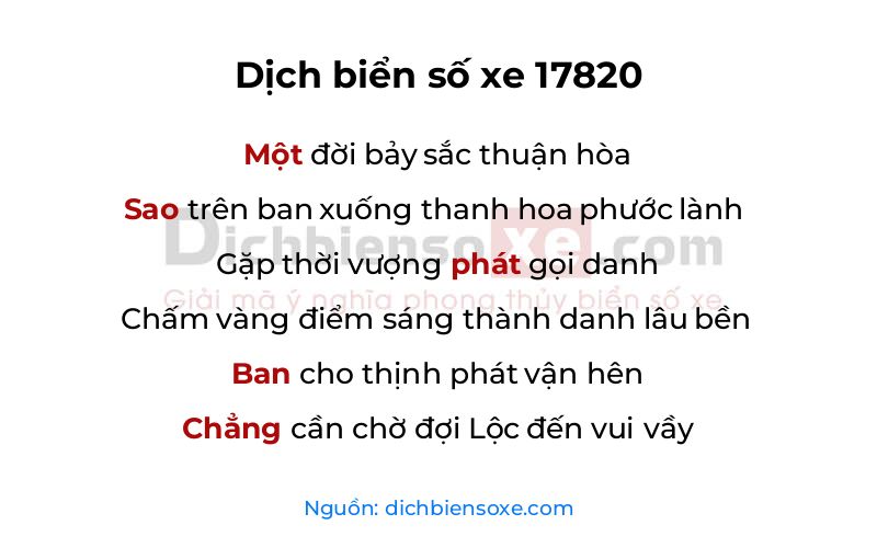 Dịch thơ biển số 17820