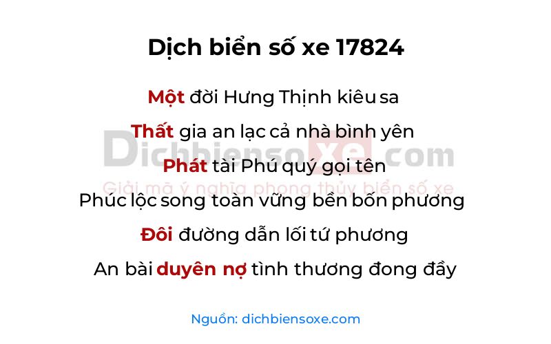 Dịch thơ biển số 17824