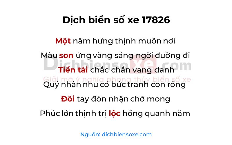 Dịch thơ biển số 17826