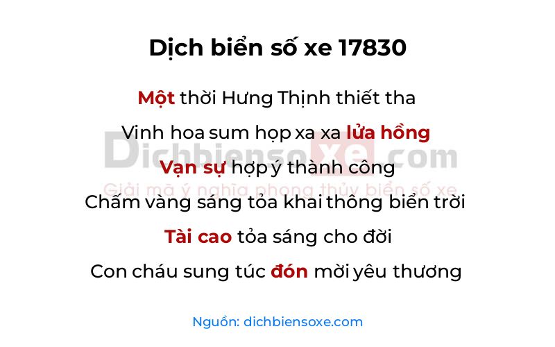 Dịch thơ biển số 17830