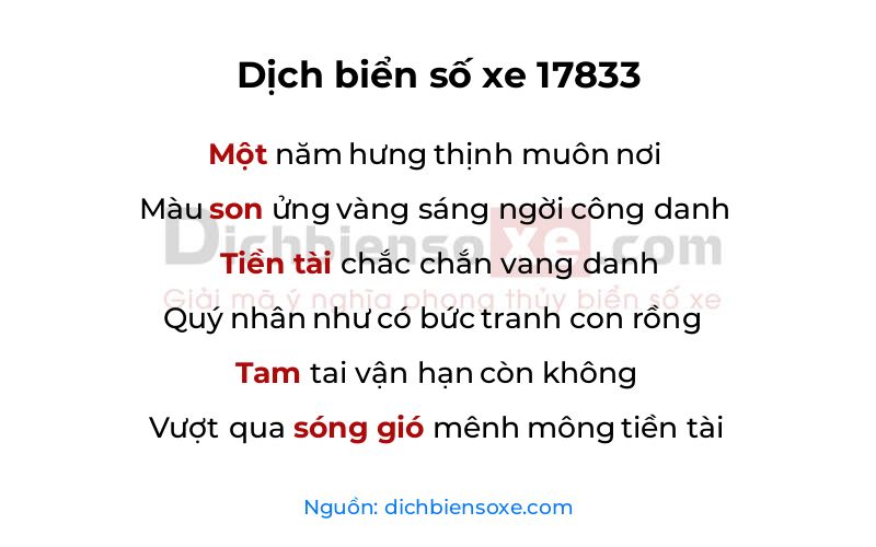 Dịch thơ biển số 17833