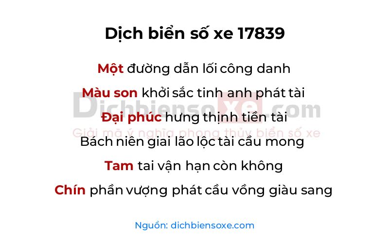 Dịch thơ biển số 17839