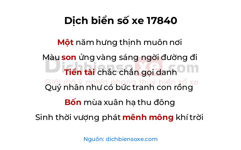 Dịch thơ biển số 17840