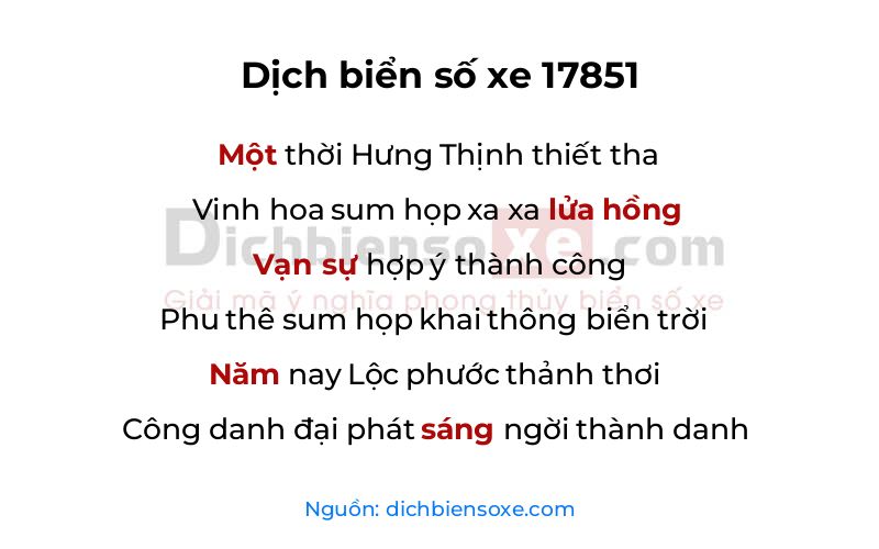 Dịch thơ biển số 17851