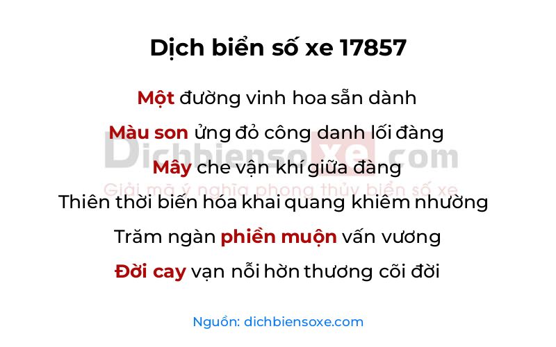 Dịch thơ biển số 17857