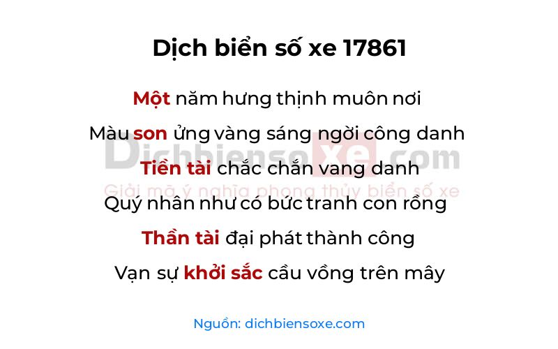 Dịch thơ biển số 17861