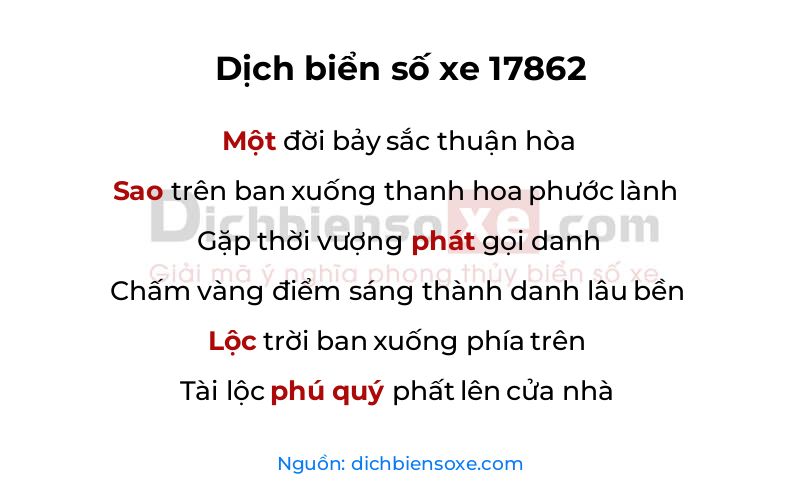 Dịch thơ biển số 17862