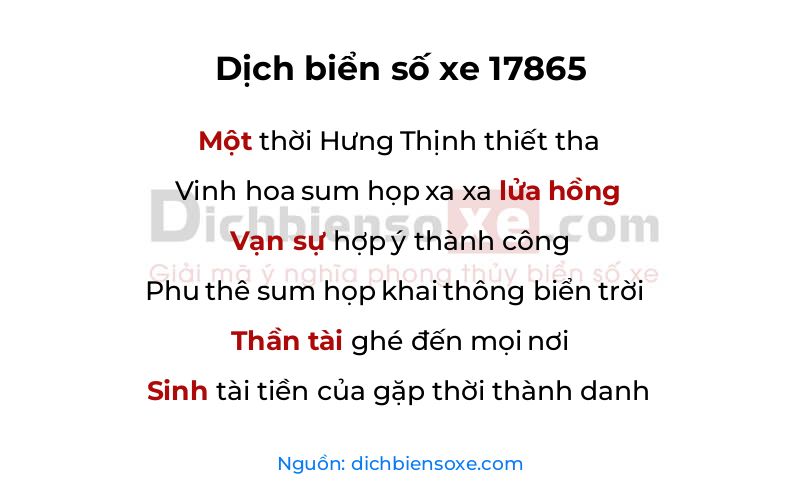 Dịch thơ biển số 17865