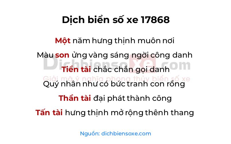 Dịch thơ biển số 17868