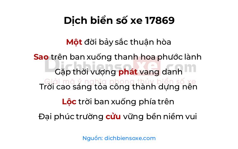 Dịch thơ biển số 17869