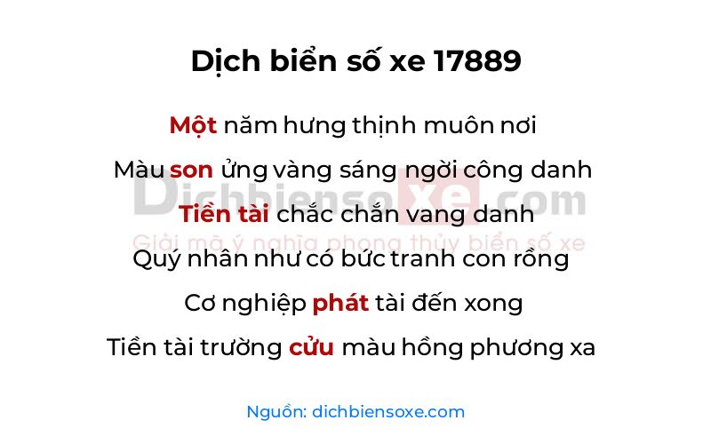 Dịch thơ biển số 17889