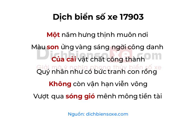 Dịch thơ biển số 17903