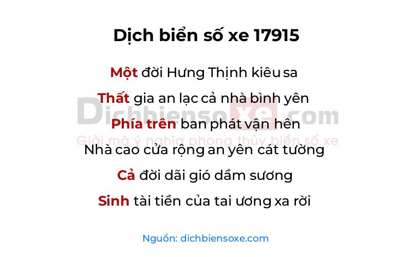 Dịch thơ biển số 17915