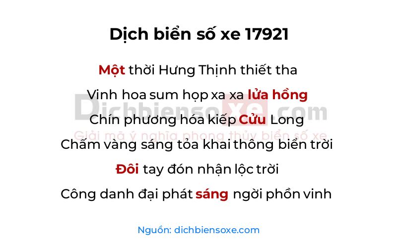 Dịch thơ biển số 17921