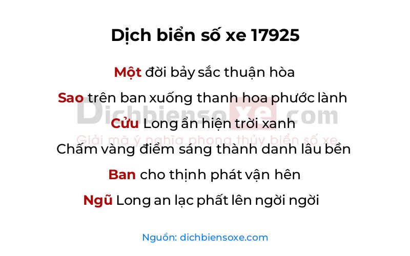 Dịch thơ biển số 17925