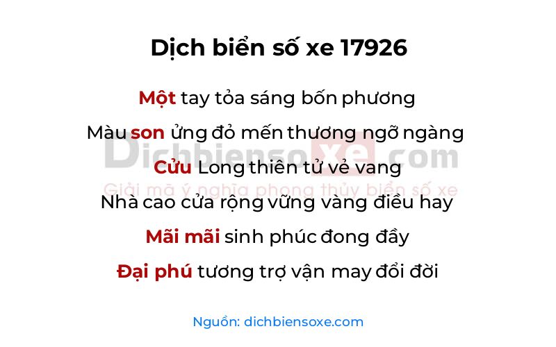 Dịch thơ biển số 17926