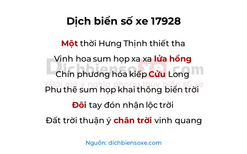 Dịch thơ biển số 17928