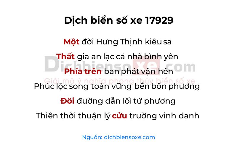 Dịch thơ biển số 17929