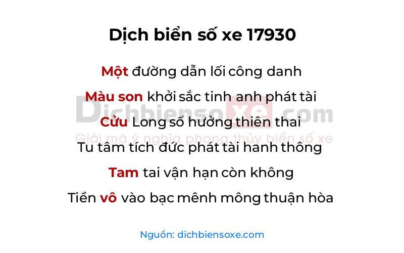 Dịch thơ biển số 17930