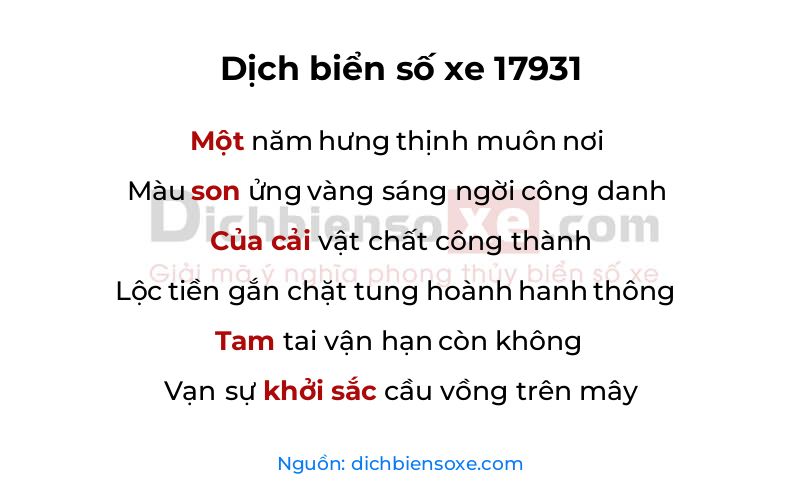 Dịch thơ biển số 17931