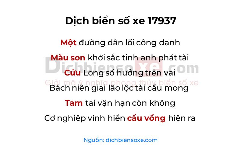 Dịch thơ biển số 17937