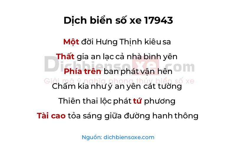 Dịch thơ biển số 17943
