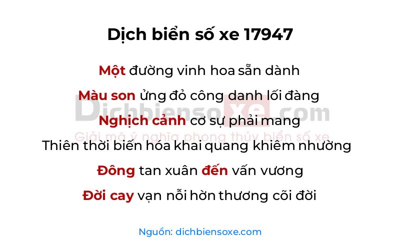 Dịch thơ biển số 17947