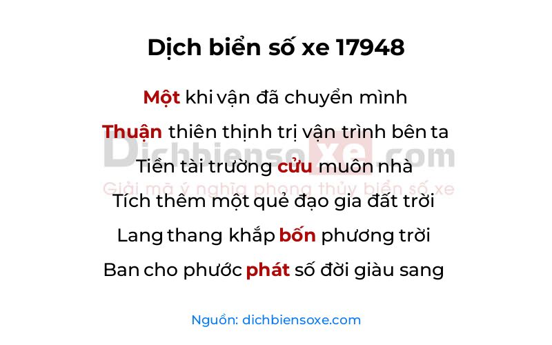 Dịch thơ biển số 17948