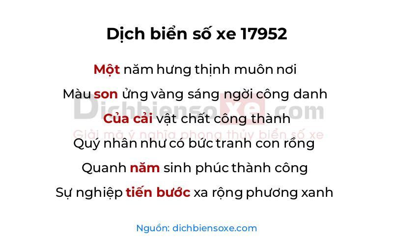 Dịch thơ biển số 17952