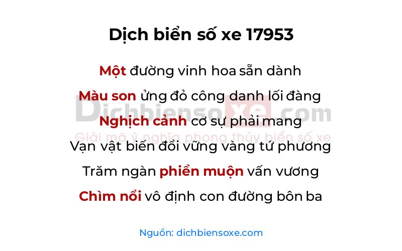 Dịch thơ biển số 17953