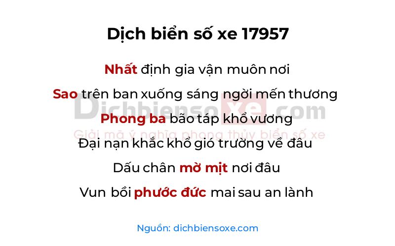Dịch thơ biển số 17957