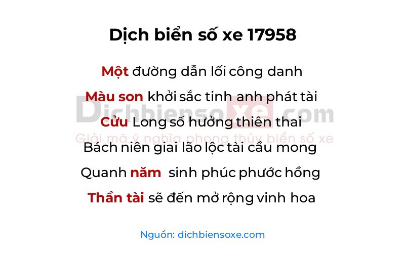 Dịch thơ biển số 17958