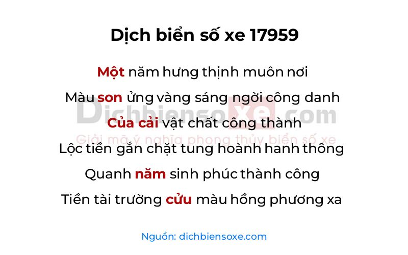 Dịch thơ biển số 17959