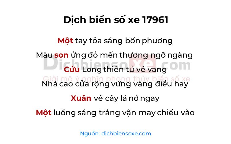 Dịch thơ biển số 17961