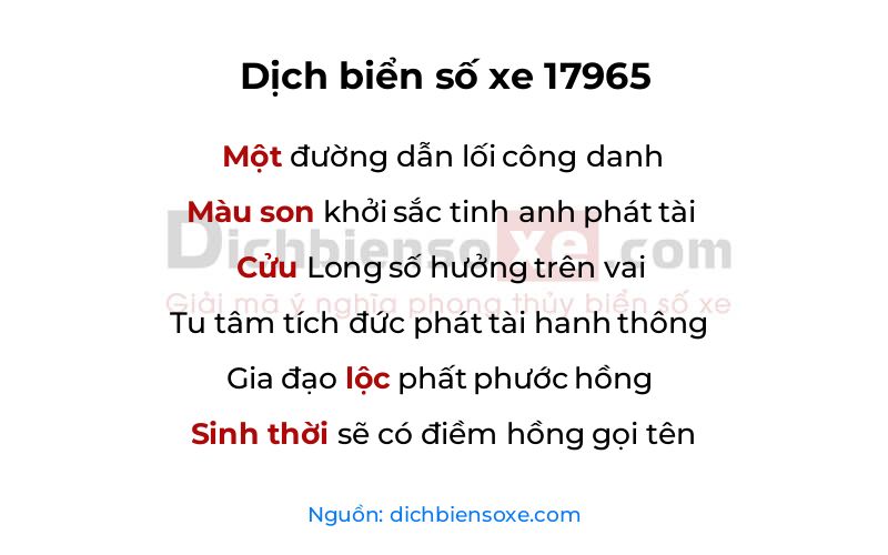 Dịch thơ biển số 17965