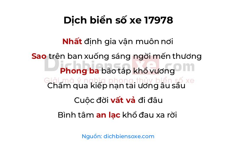 Dịch thơ biển số 17978