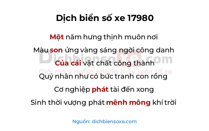 Dịch thơ biển số 17980
