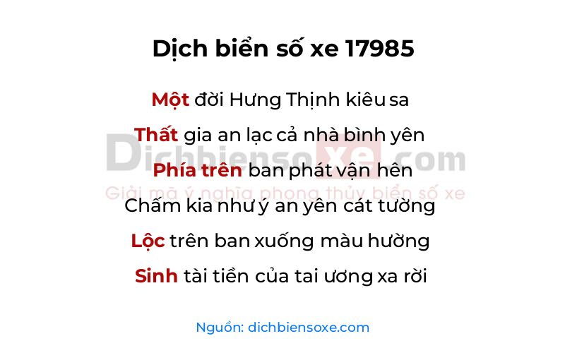 Dịch thơ biển số 17985