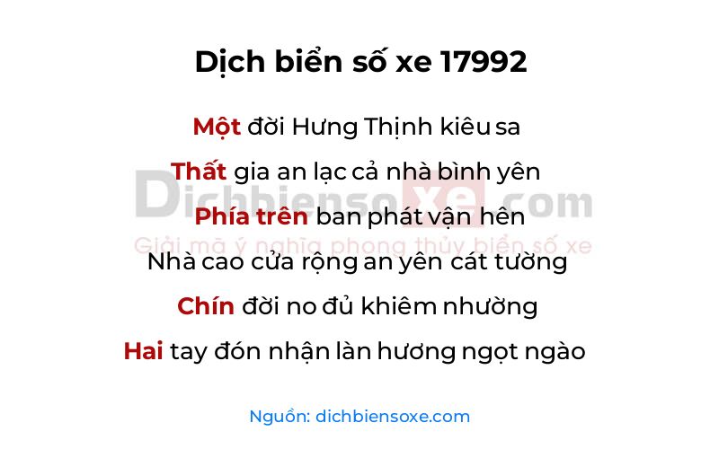 Dịch thơ biển số 17992