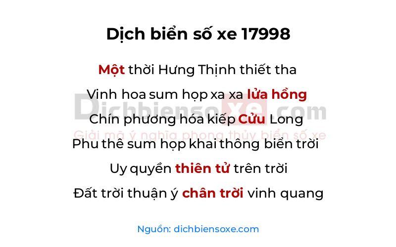 Dịch thơ biển số 17998