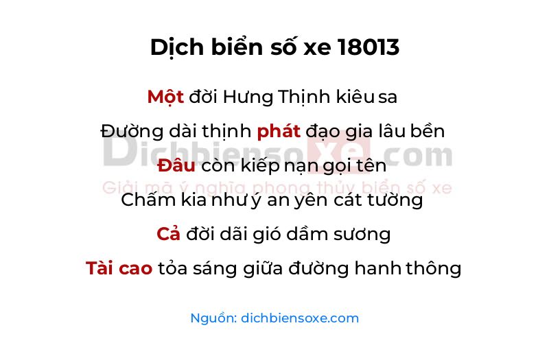 Dịch thơ biển số 18013