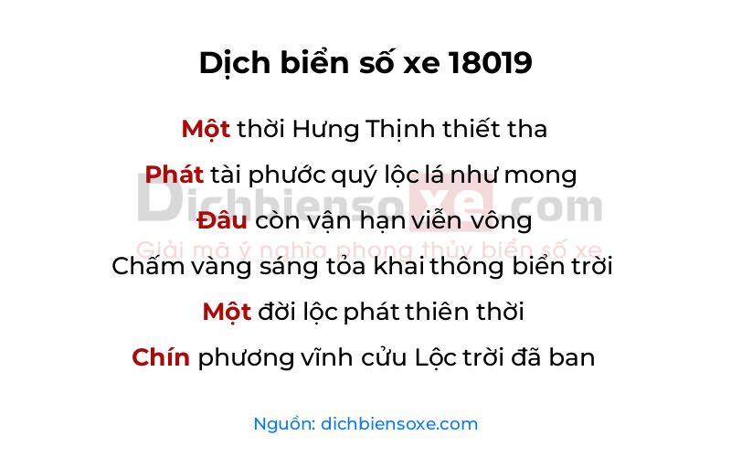 Dịch thơ biển số 18019