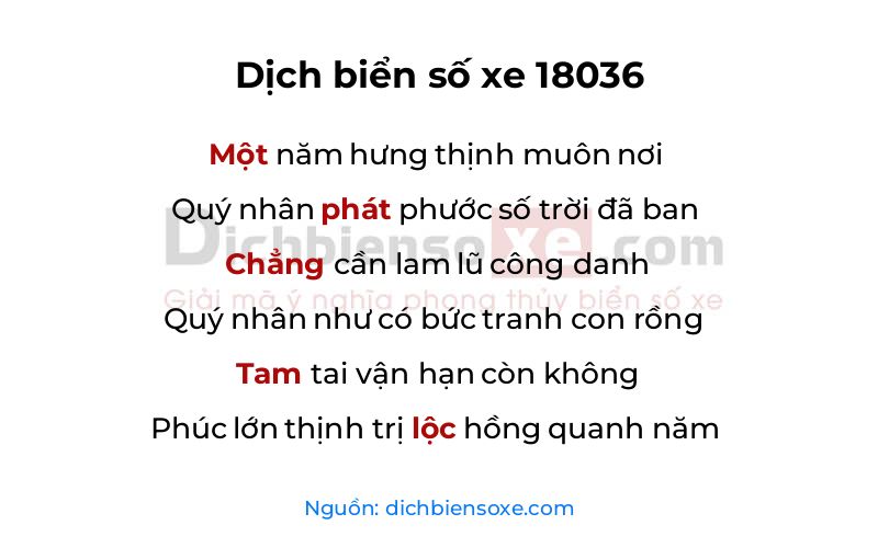 Dịch thơ biển số 18036