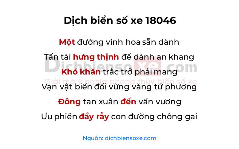 Dịch thơ biển số 18046