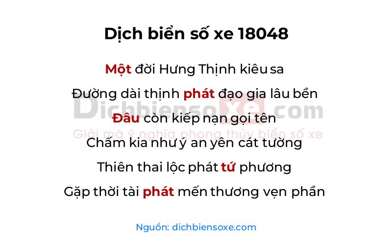 Dịch thơ biển số 18048