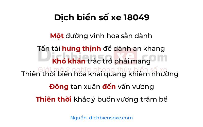 Dịch thơ biển số 18049