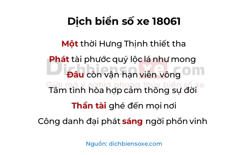 Dịch thơ biển số 18061